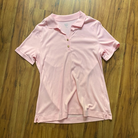 2 Kim Rogers Perfectly Soft Pink & Blue Polos with Gold Faux Buttons - Picture 5 of 14